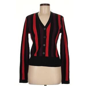 CAbi Purple, Red, Black Striped Button Up Cardigan - Medium